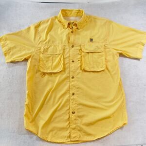 Fishing Shirt Reel Legends Men's S Vented Mesh Back Pockets Loops Pastel Yellow